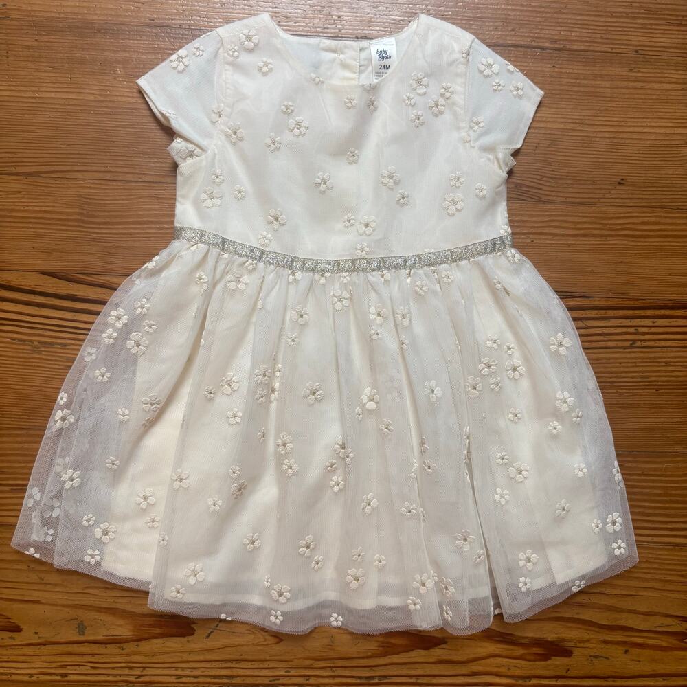 OshKosh B'gosh ivory floral‎ embroidered short sleeve tulle girls dress SIZE 24M